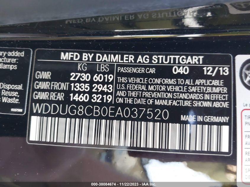 2014 MERCEDES-BENZ S 550 WDDUG8CB0EA037520