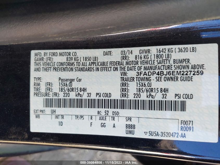 2014 FORD FIESTA SE - 3FADP4BJ6EM227259