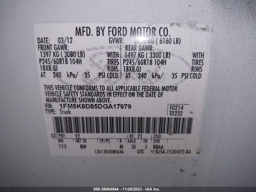 2013 FORD EXPLORER XLT - 1FM5K8D85DGA17979