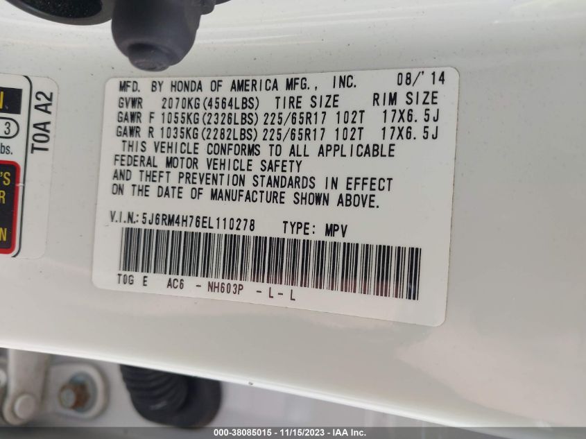 2014 HONDA CR-V EX-L - 5J6RM4H76EL110278