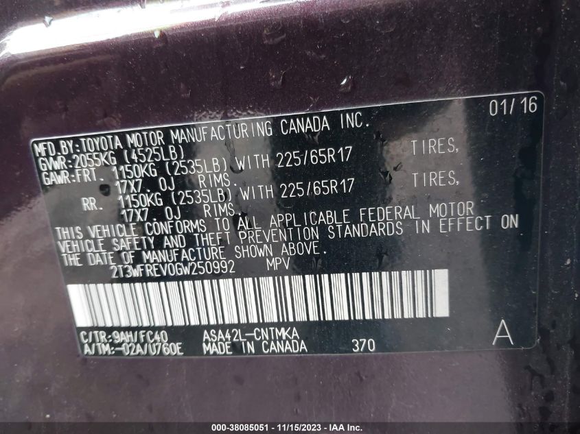 2016 TOYOTA RAV4 XLE - 2T3WFREV0GW250992