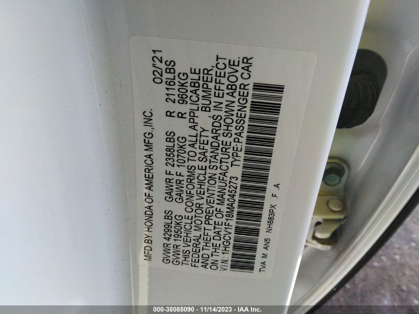 VIN 1HGCV1F18MA045273 2021 HONDA ACCORD LX