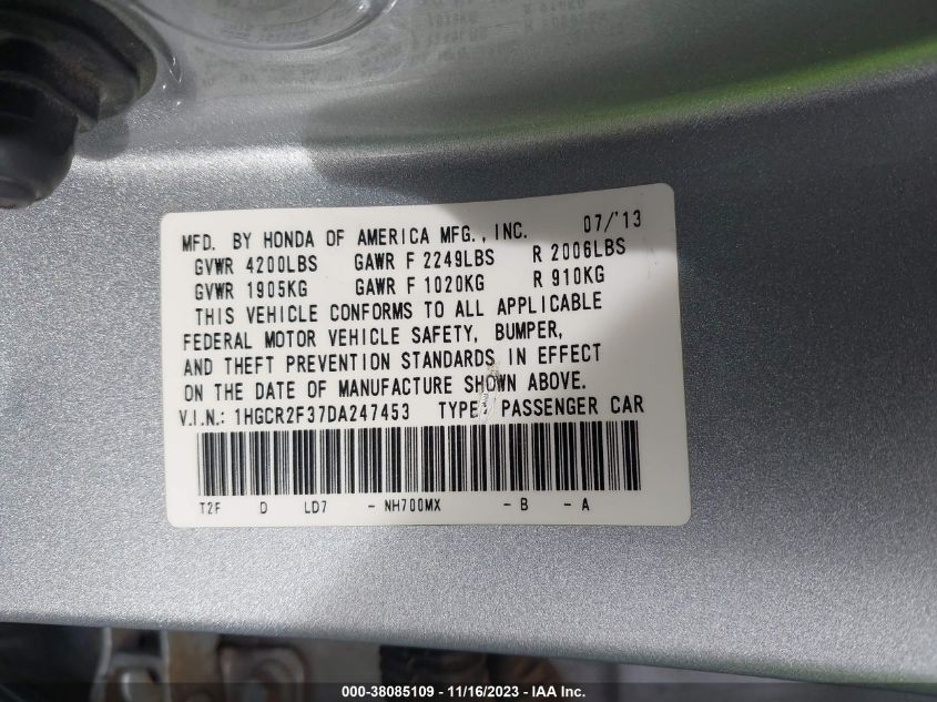 2013 HONDA ACCORD LX - 1HGCR2F37DA247453