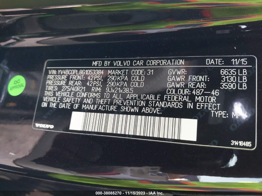2016 VOLVO XC90 HYBRID T8 INSCRIPTION YV4BC0PL8G1053384
