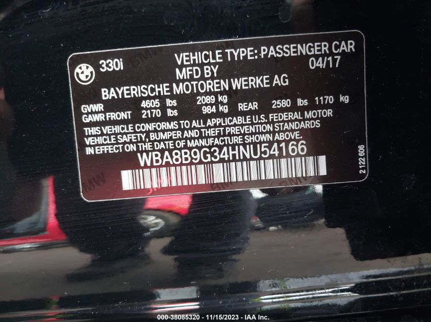 2017 BMW 330I WBA8B9G34HNU54166