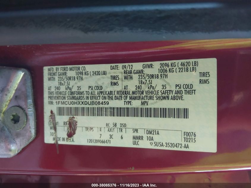 2013 FORD ESCAPE SEL - 1FMCU0HXXDUB08459