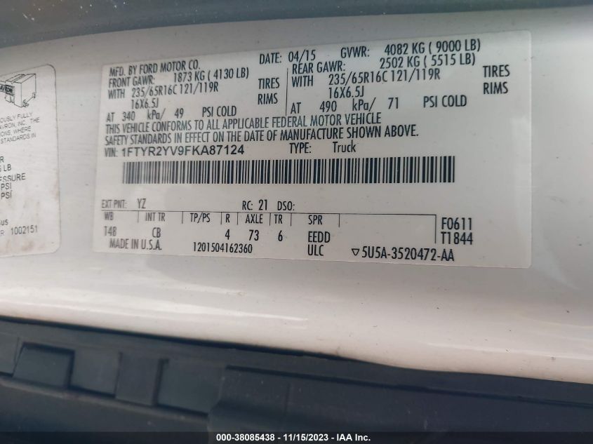 2015 FORD TRANSIT-250 - 1FTYR2YV9FKA87124