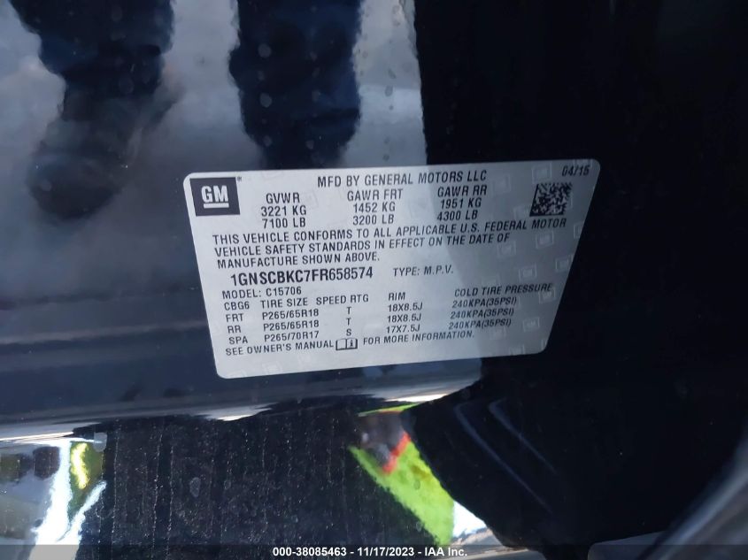 2015 CHEVROLET TAHOE LT - 1GNSCBKC7FR658574