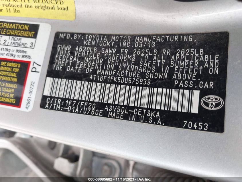 2013 TOYOTA CAMRY SE - 4T1BF1FK5DU675939