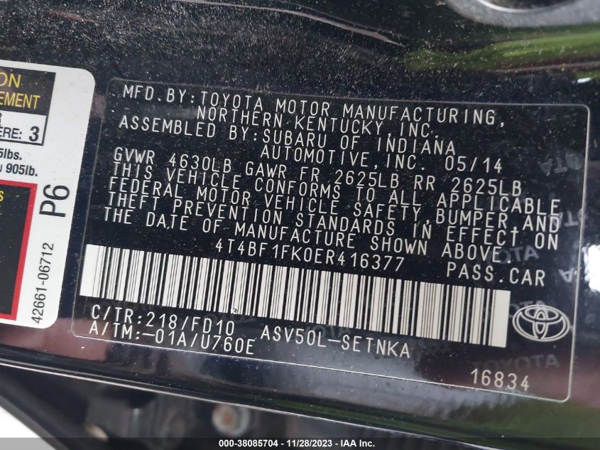 2014 TOYOTA CAMRY L/SE/LE/XLE - 4T4BF1FK0ER416377