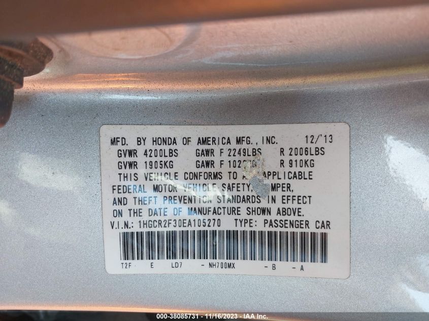 2014 HONDA ACCORD LX - 1HGCR2F30EA105270