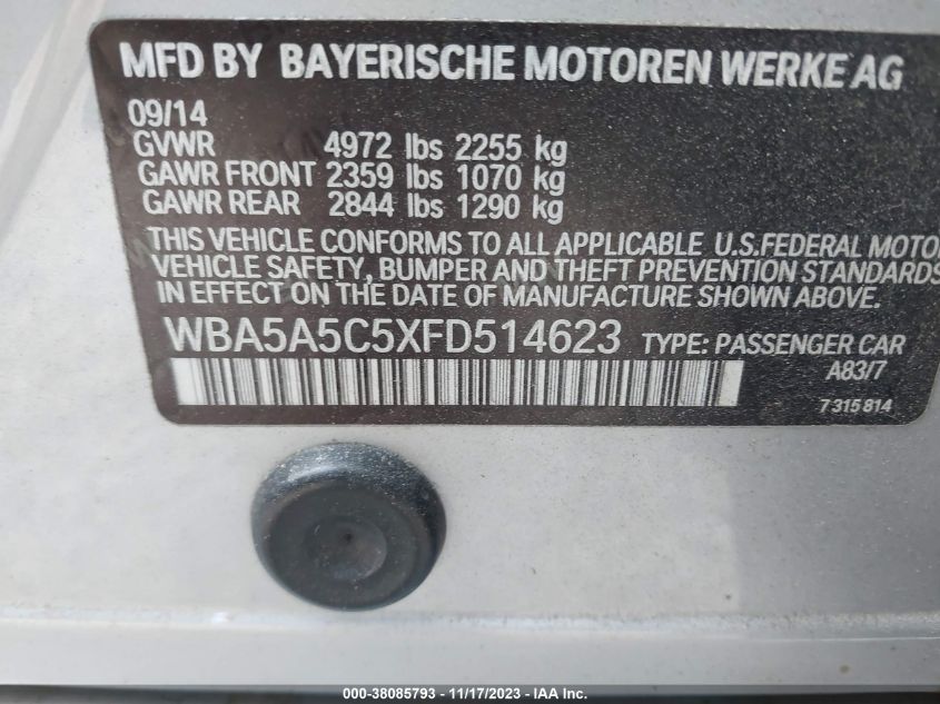 2015 BMW 528I WBA5A5C5XFD514623