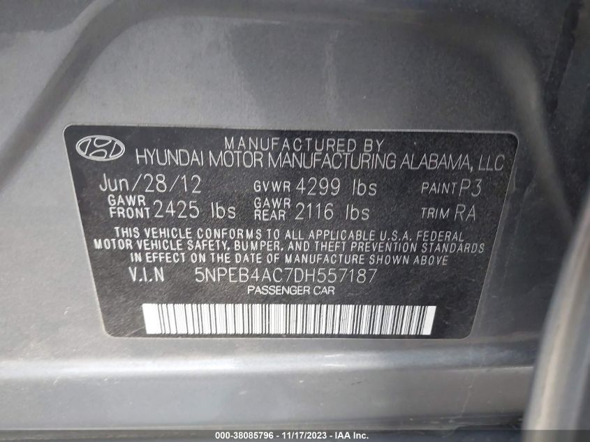 2013 HYUNDAI SONATA GLS - 5NPEB4AC7DH557187