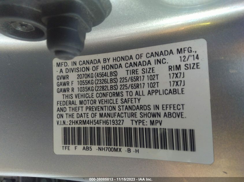 2015 HONDA CR-V EX - 2HKRM4H54FH619327