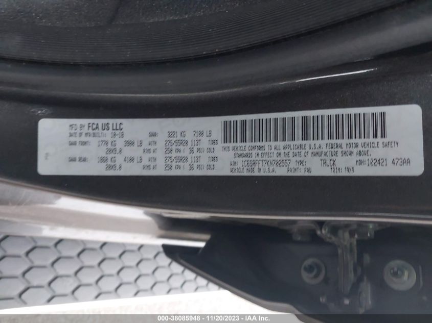 2019 RAM 1500 BIG HORN - 1C6SRFFT7KN702557
