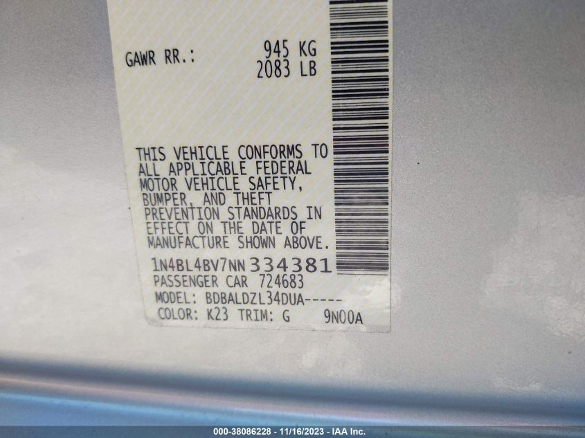 2022 NISSAN ALTIMA S - 1N4BL4BV7NN334381