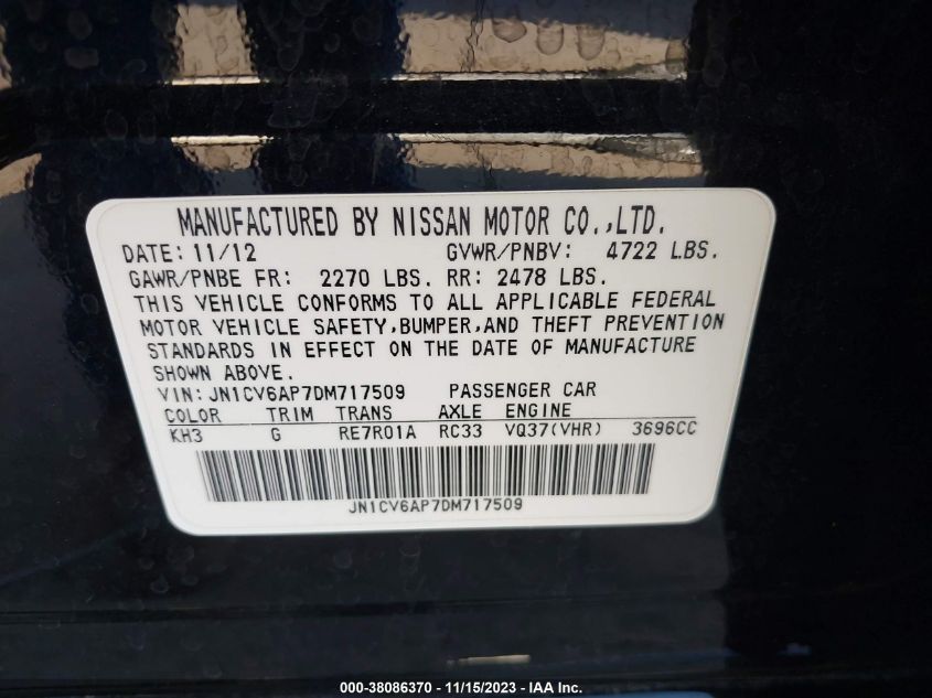 2013 INFINITI G37 JOURNEY JN1CV6AP7DM717509