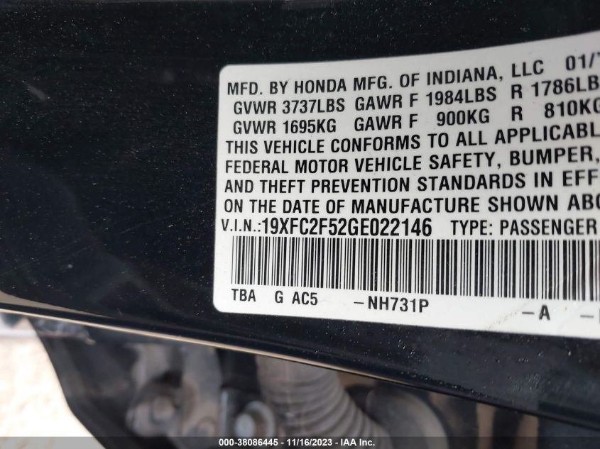 2016 HONDA CIVIC LX - 19XFC2F52GE022146
