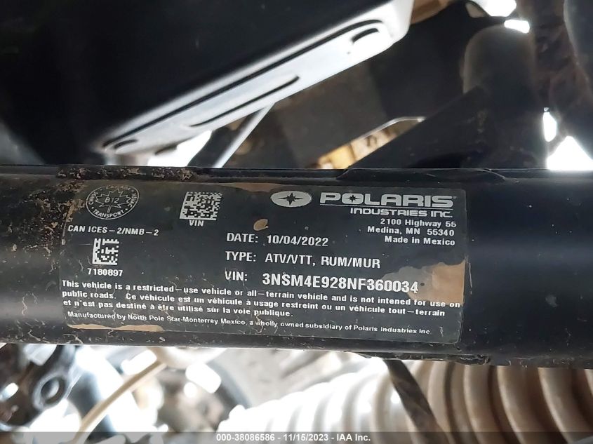 2022 POLARIS RZR PRO XP 4 SPORT - 3NSM4E928NF360034