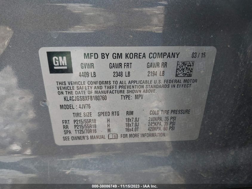 2015 BUICK ENCORE - KL4CJGSBXFB180760
