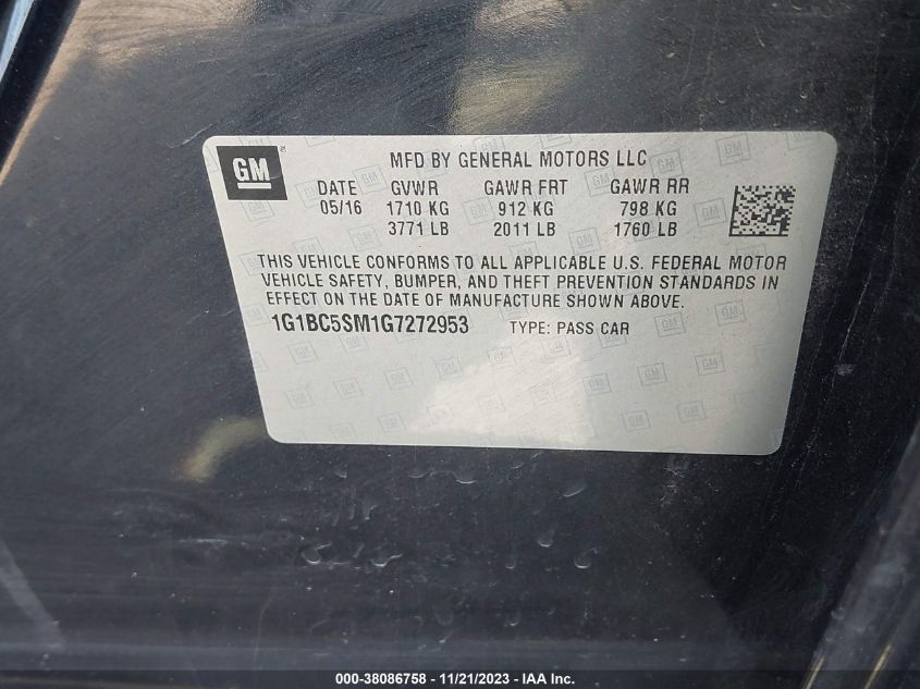 2016 CHEVROLET CRUZE LS AUTO - 1G1BC5SM1G7272953