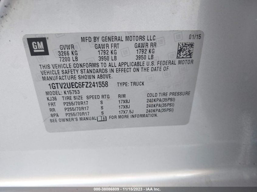 2015 GMC SIERRA 1500 SLE - 1GTV2UEC6FZ241558