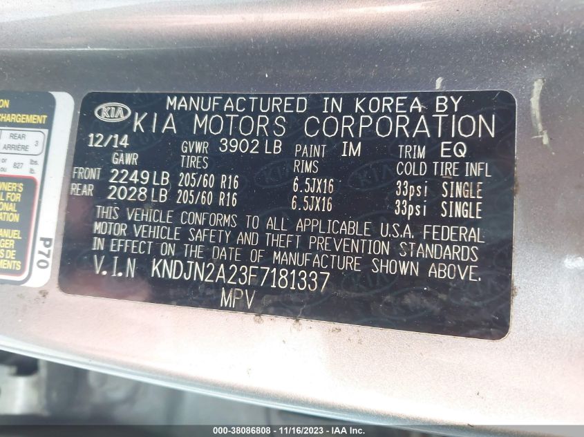 2015 KIA SOL KNDJNA23F7181337