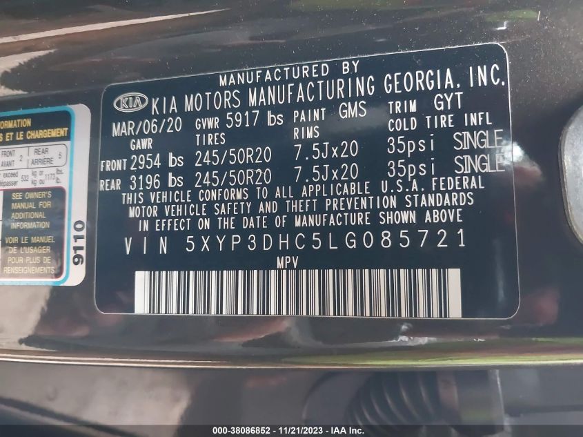 2020 KIA TELLURIDE EX - 5XYP3DHC5LG085721