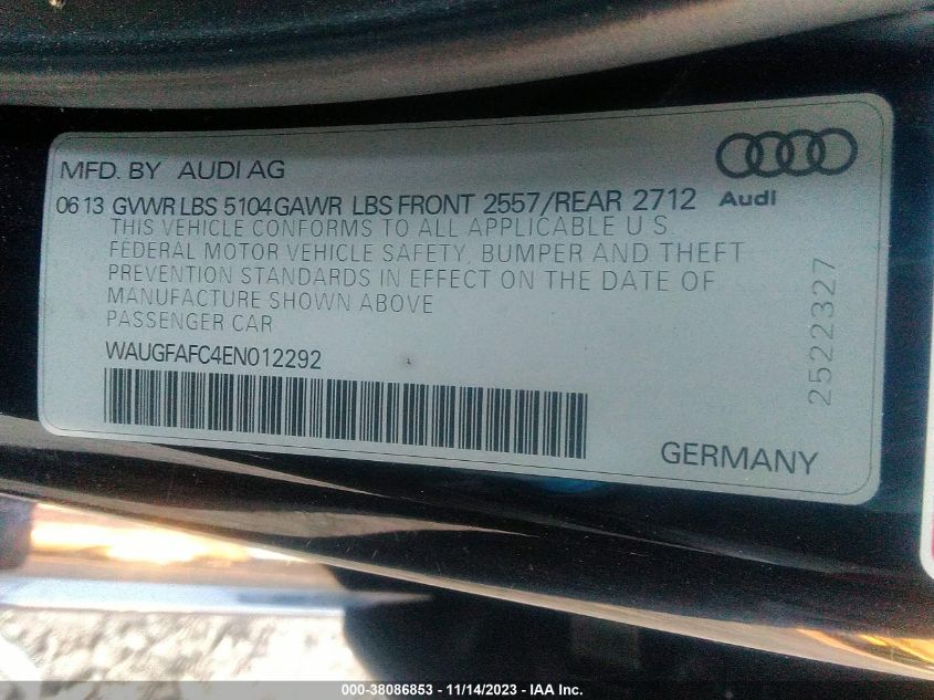 2014 AUDI A6 2.0T PREMIUM - WAUGFAFC4EN012292