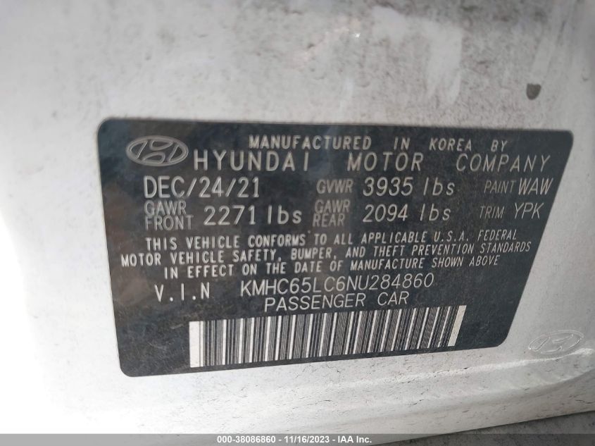 2022 HYUNDAI IONIQ HYBRID BLUE - KMHC65LC6NU284860