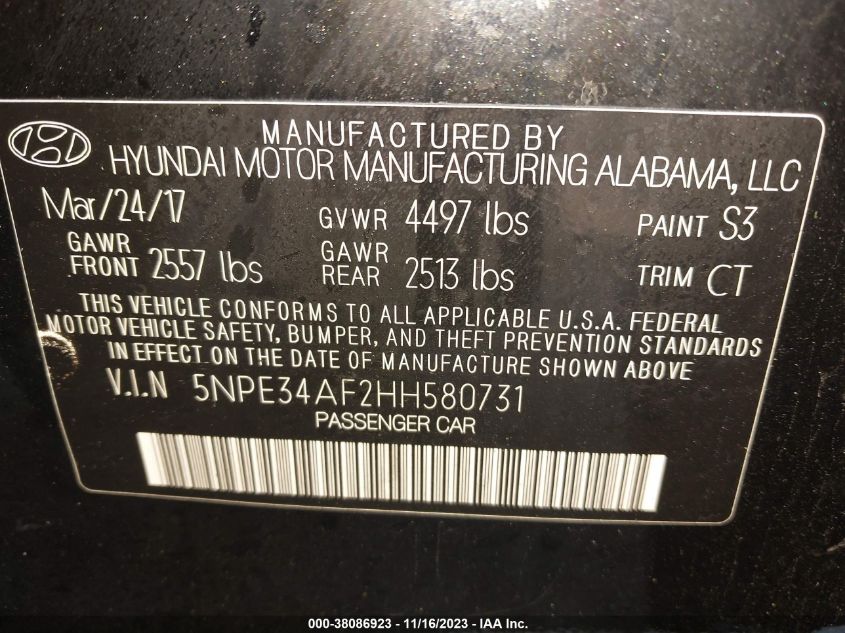2017 HYUNDAI SONATA SPORT/LIMITED - 5NPE34AF2HH580731