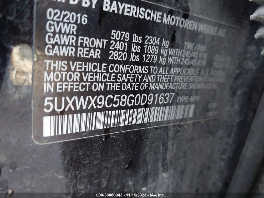 5UXWX9C58G0D91637 2016 BMW X3, photo no. 9