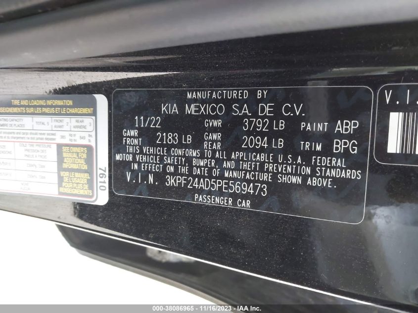 2023 KIA FORTE LX/LXS - 3KPF24AD5PE569473