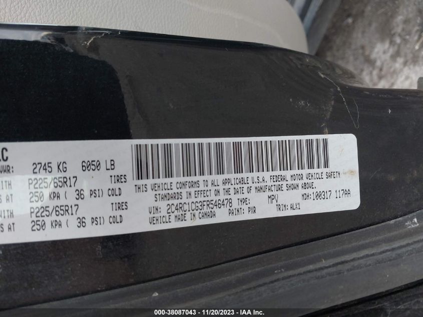 2015 CHRYSLER TOWN & COUNTRY TOURING-L - 2C4RC1CG3FR546478