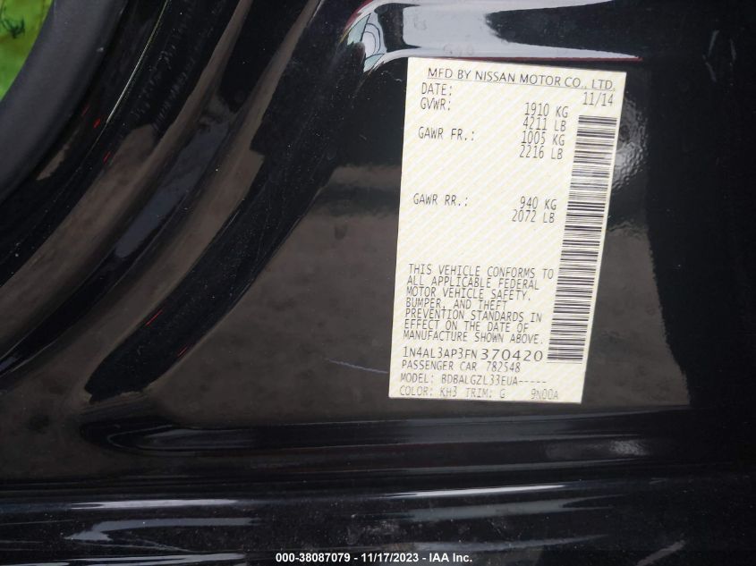 2015 NISSAN ALTIMA 2.5 S - 1N4AL3AP3FN370420
