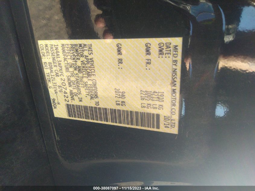 2015 NISSAN ALTIMA 2.5 SV - 1N4AL3APXFC207422