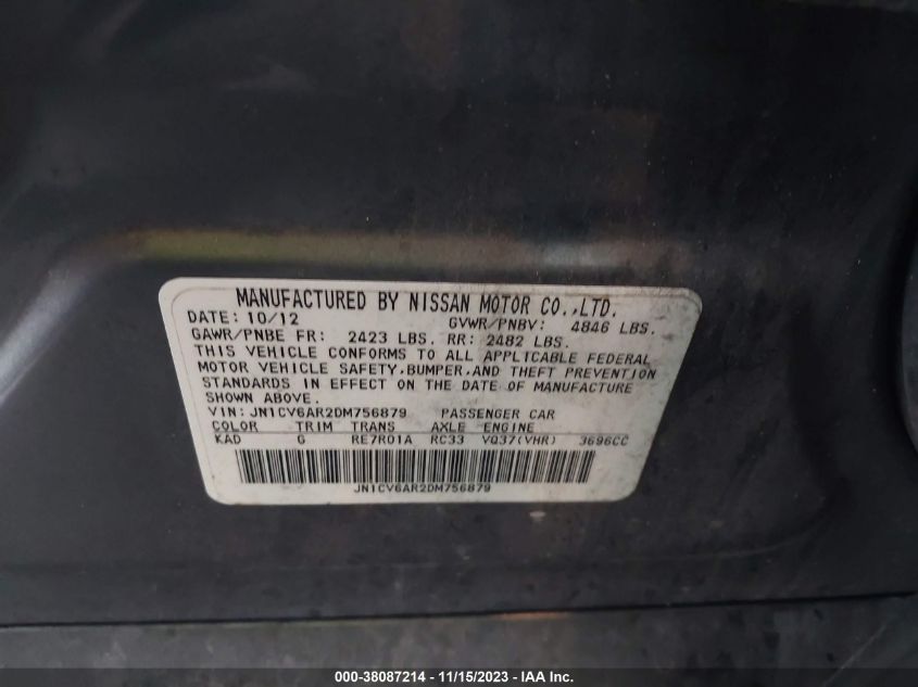 2013 INFINITI G37X - JN1CV6AR2DM756879