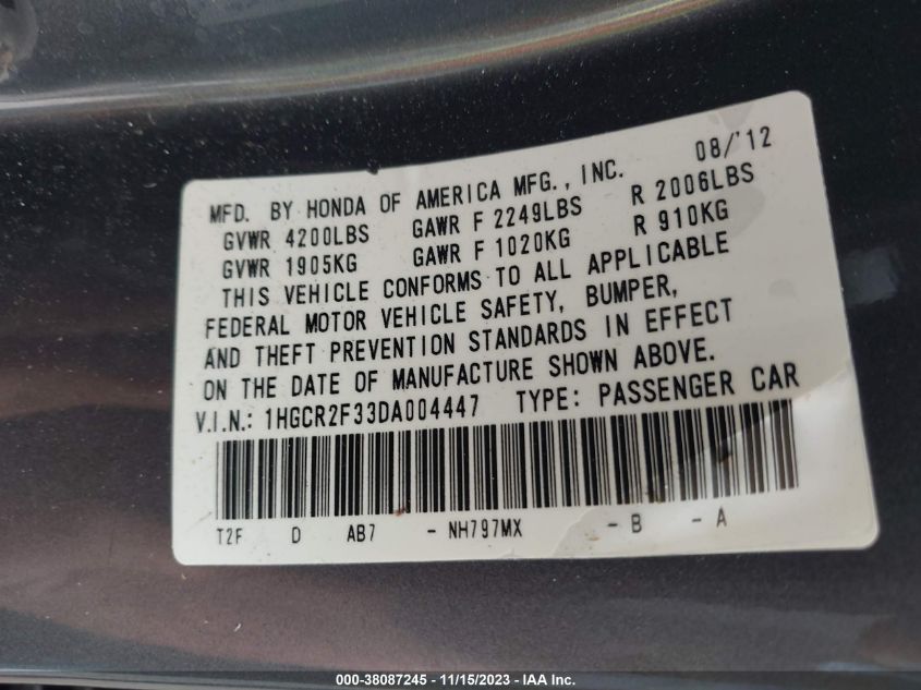2013 HONDA ACCORD LX - 1HGCR2F33DA004447