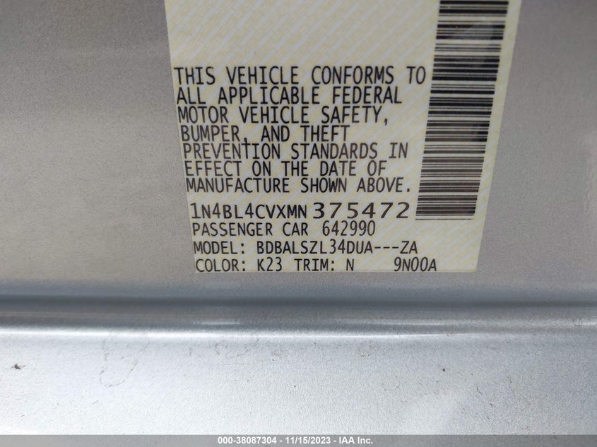 VIN 1N4BL4CVXMN375472 2021 NISSAN ALTIMA SR