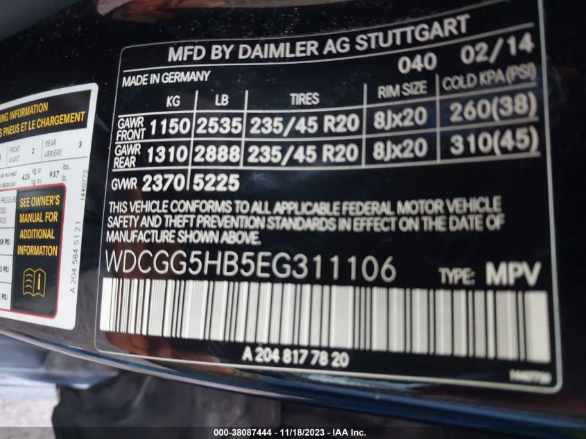 2014 MERCEDES-BENZ GLK 350 - WDCGG5HB5EG311106