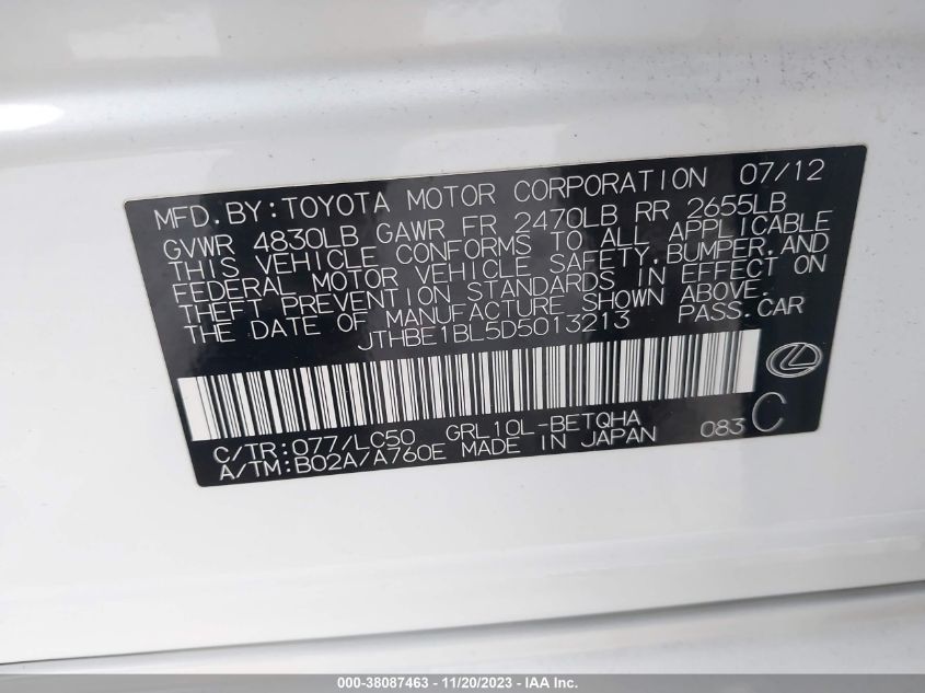 2013 LEXUS GS 350 - JTHBE1BL5D5013213