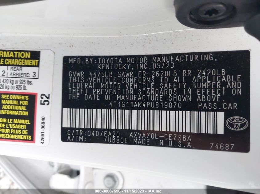 2023 TOYOTA CAMRY SE NIGHT SHADE/SE - 4T1G11AK4PU819870
