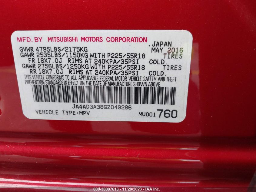 2016 MITSUBISHI OUTLANDER SE - JA4AD3A38GZ049286