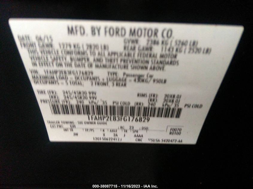 2015 FORD TAURUS SEL - 1FAHP2E83FG176829