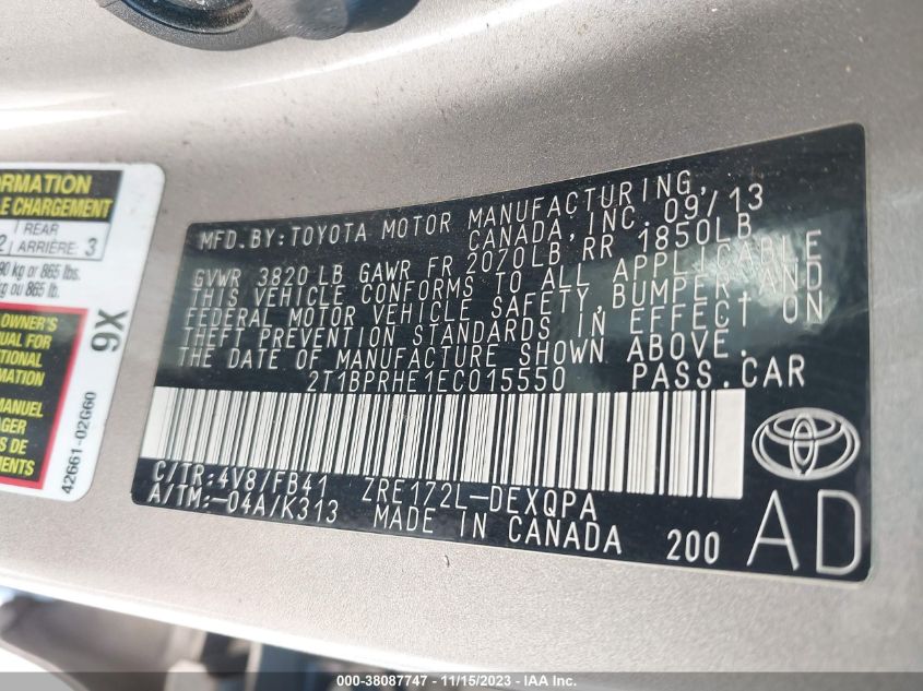 2014 TOYOTA COROLLA LE ECO - 2T1BPRHE1EC015550