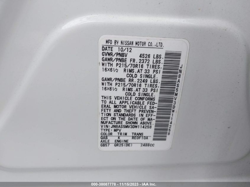 2013 NISSAN ROGUE S - JN8AS5MV3DW114258