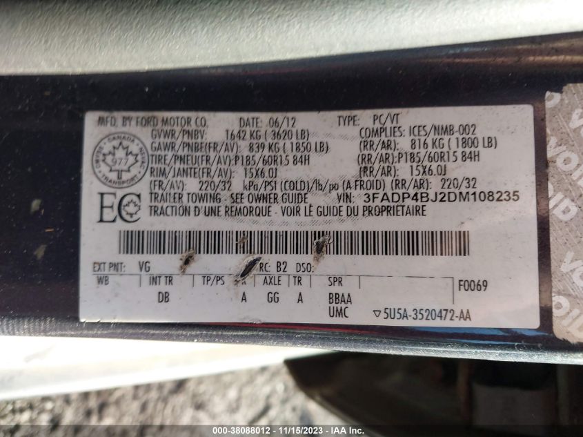 2013 FORD FIESTA SE - 3FADP4BJ2DM108235