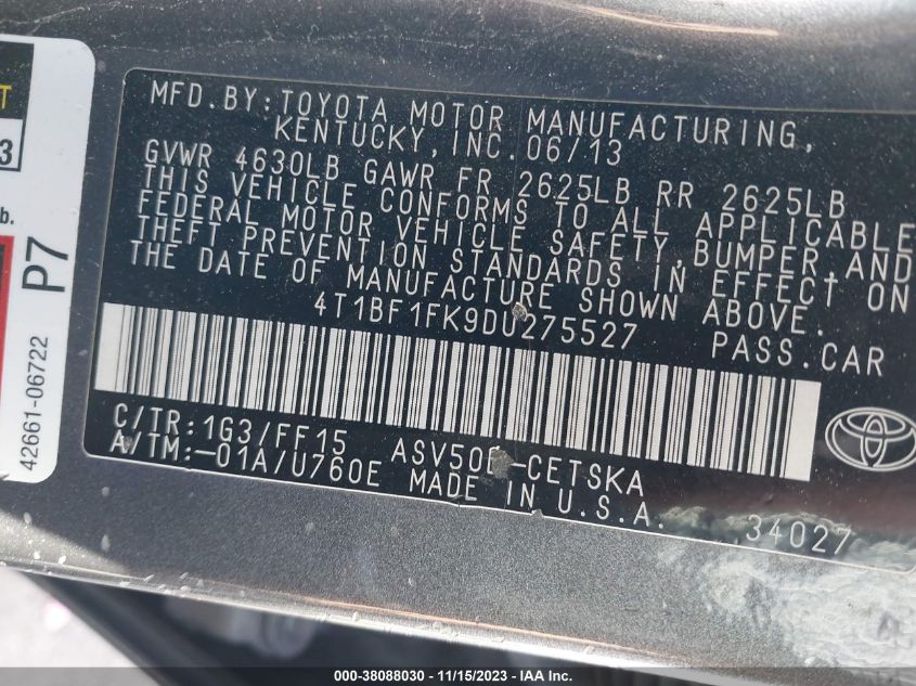 2013 TOYOTA CAMRY SE - 4T1BF1FK9DU275527