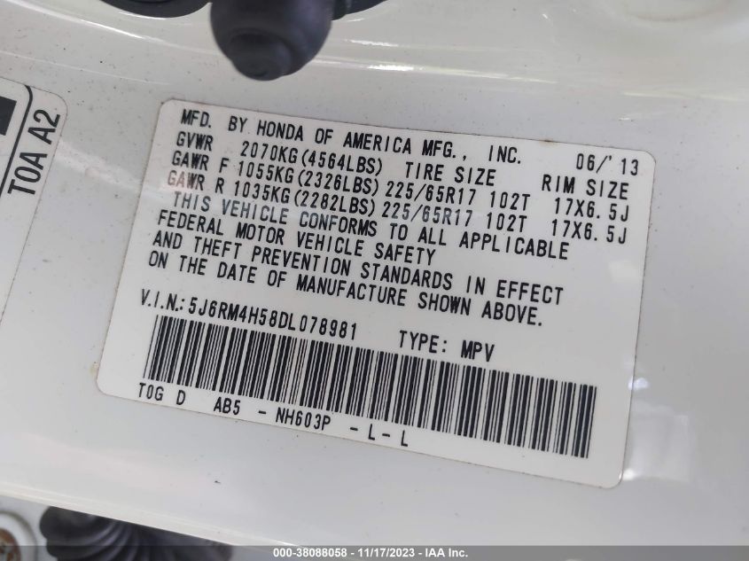 2013 HONDA CR-V EX - 5J6RM4H58DL078981