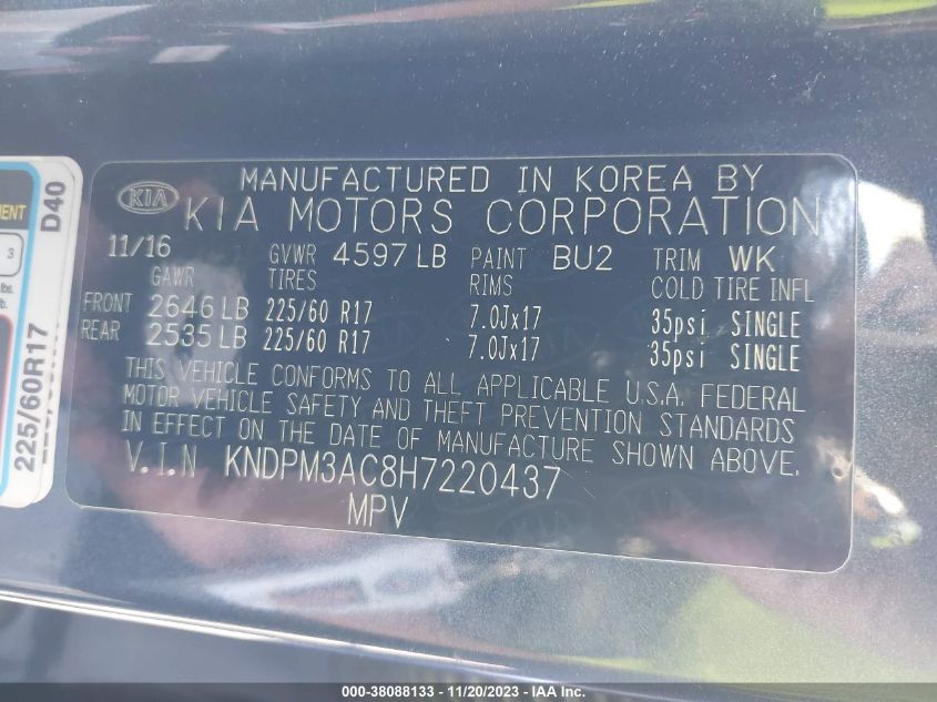 2017 KIA SPORTAGE LX - KNDPM3AC8H7220437